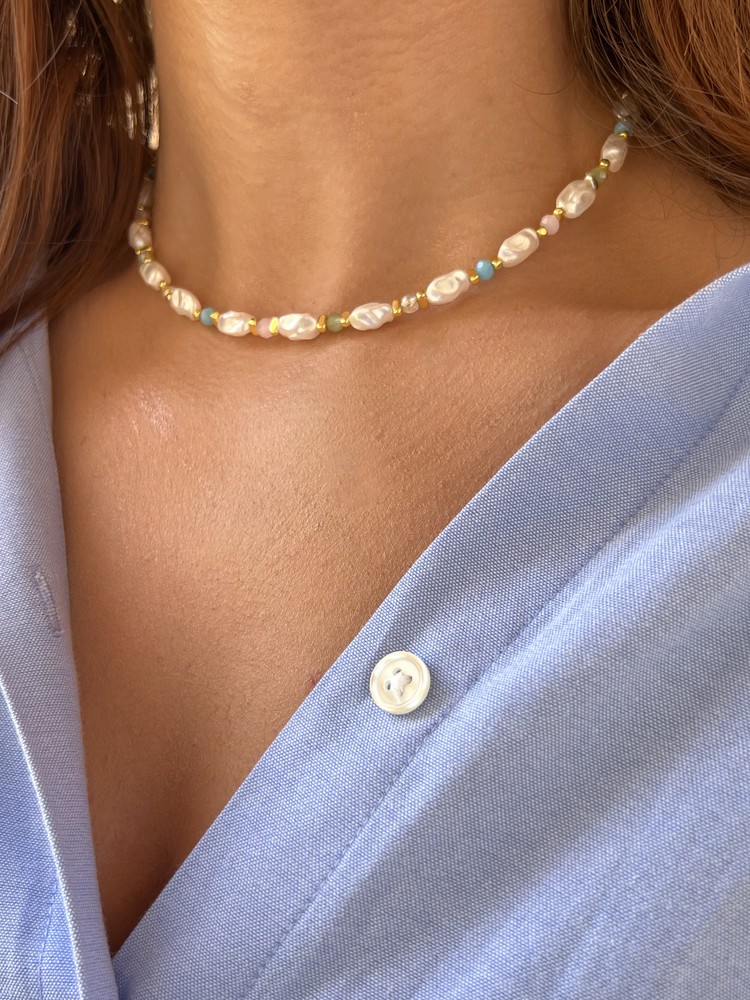 Rainbow Pearl Beaded Necklace