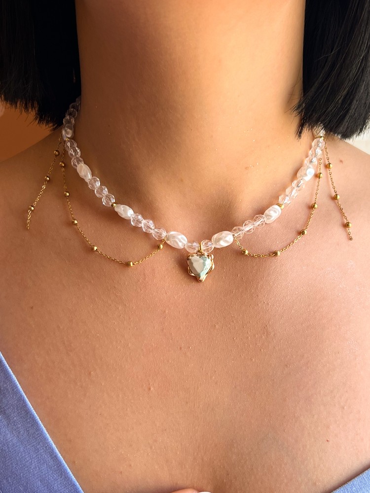 Choker/Κολίε Πέρλας με Καρδια