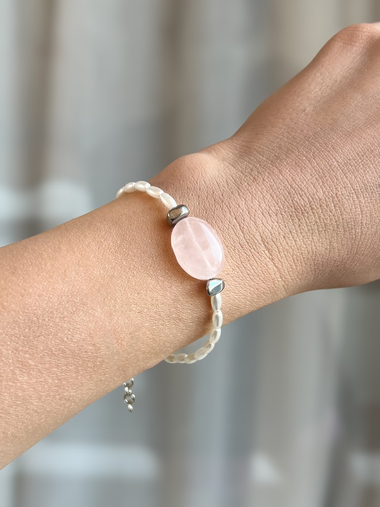 Rose Quartz and Pearl Bracelet